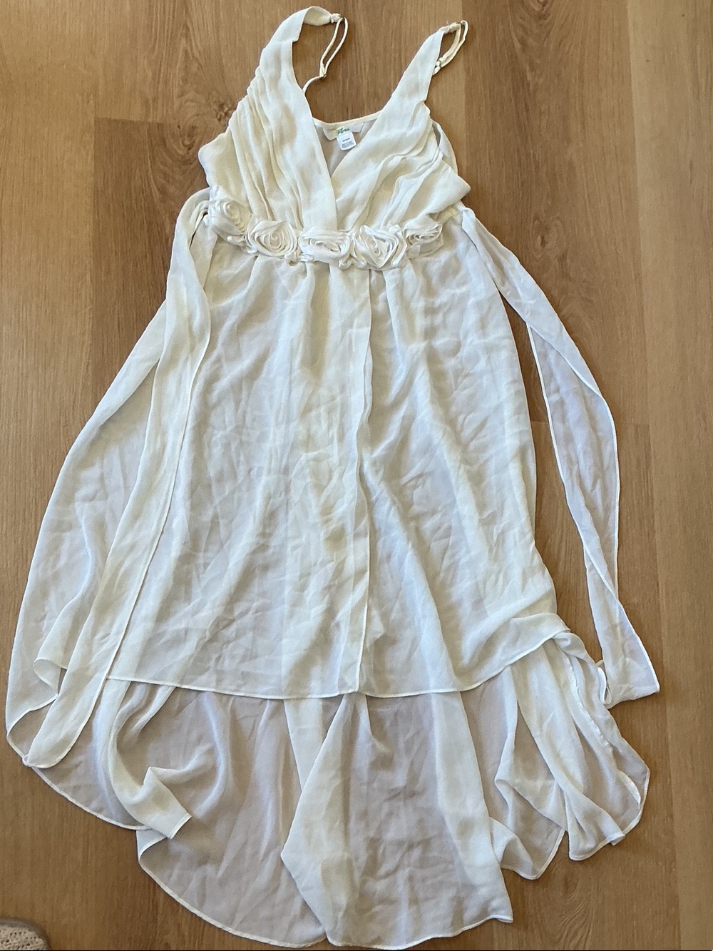 Ivory Sheer Chiffon Floral Waist Maxi Dress